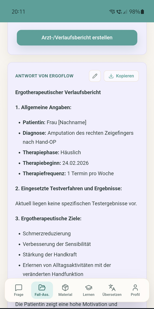 ErgoFlow Bericht generieren